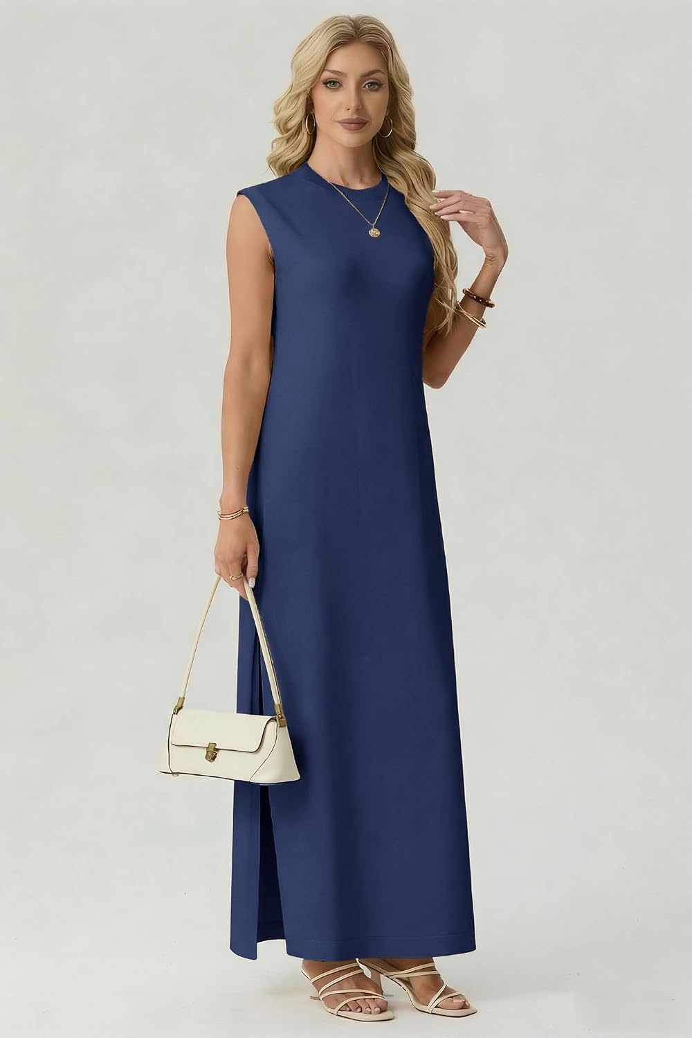 image:imageGRECERELLE 2026 Womens Summer Fall Shift Sweater Maxi Dress with PocketsDenim Blue