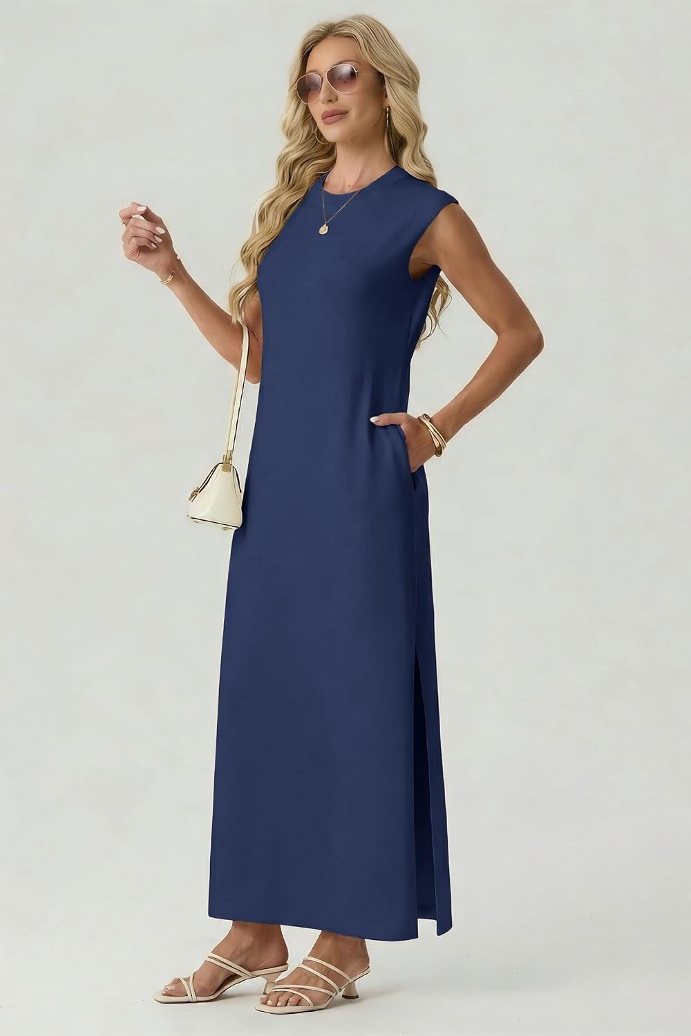 image:imageGRECERELLE 2026 Womens Summer Fall Shift Sweater Maxi Dress with PocketsDenim Blue
