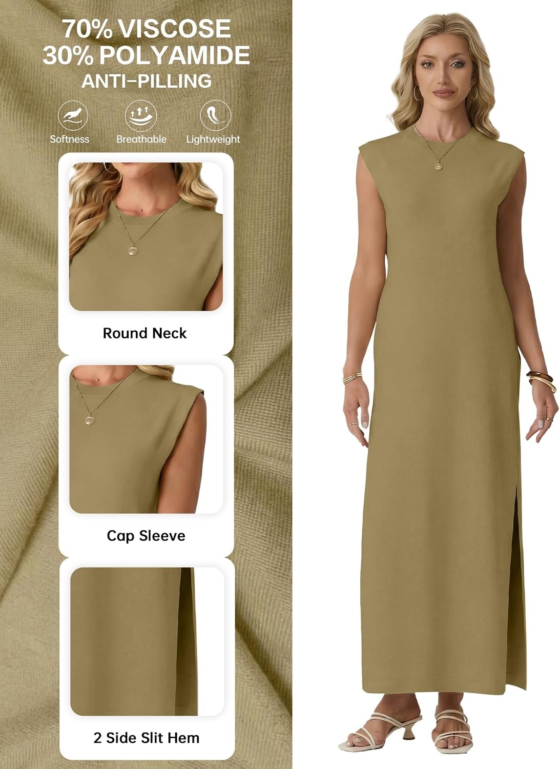 image:imageGRECERELLE 2026 Womens Summer Fall Shift Sweater Maxi Dress with PocketsKhaki