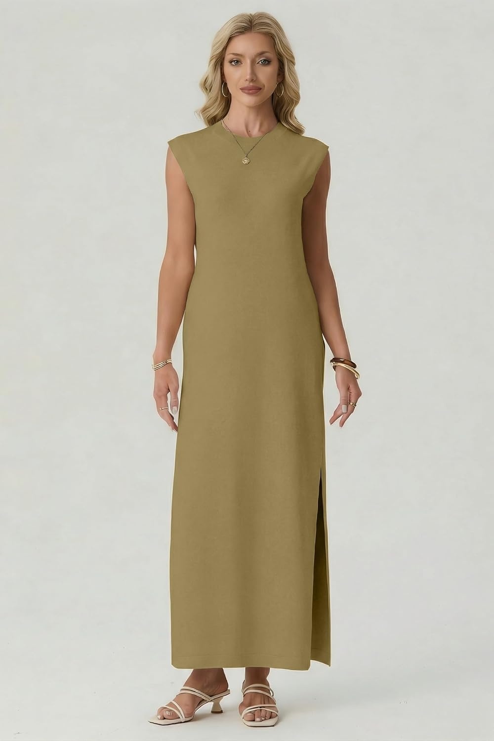 image:imageGRECERELLE 2026 Womens Summer Fall Shift Sweater Maxi Dress with PocketsKhaki