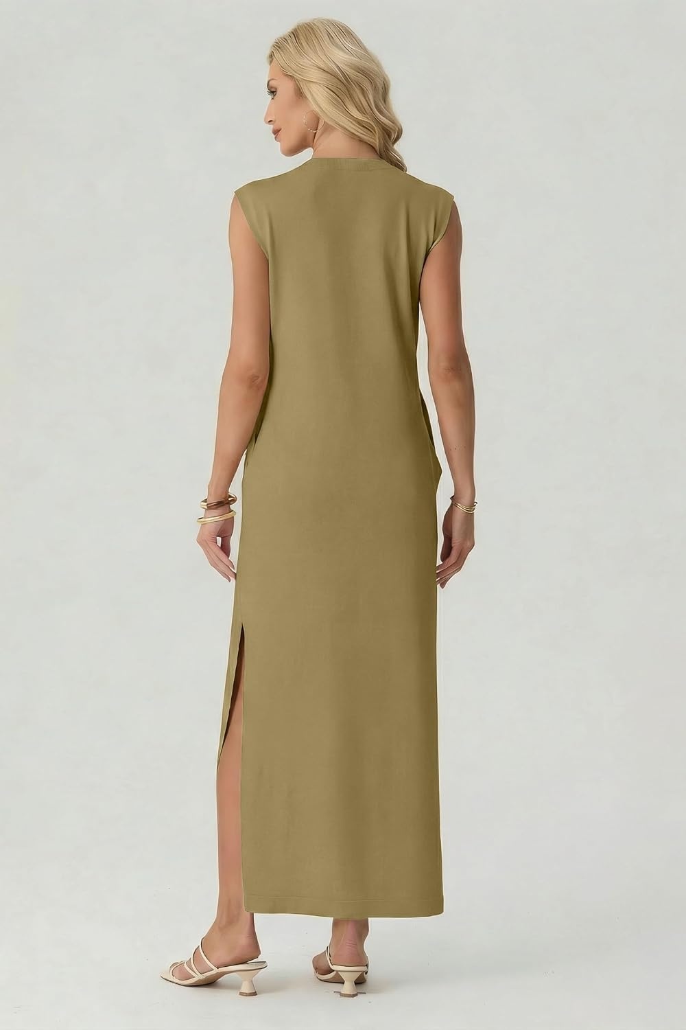 image:imageGRECERELLE 2026 Womens Summer Fall Shift Sweater Maxi Dress with PocketsKhaki