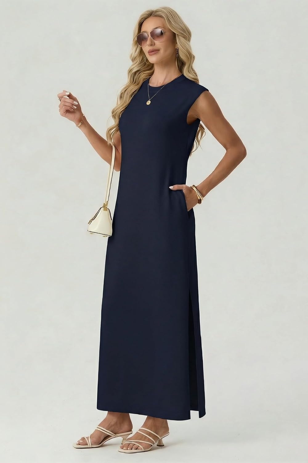 image:imageGRECERELLE 2026 Womens Summer Fall Shift Sweater Maxi Dress with PocketsNavy Blue