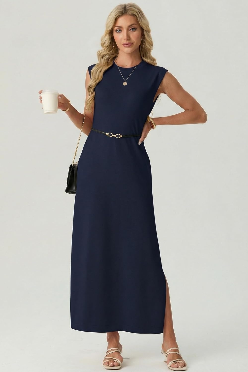 image:imageGRECERELLE 2026 Womens Summer Fall Shift Sweater Maxi Dress with PocketsNavy Blue