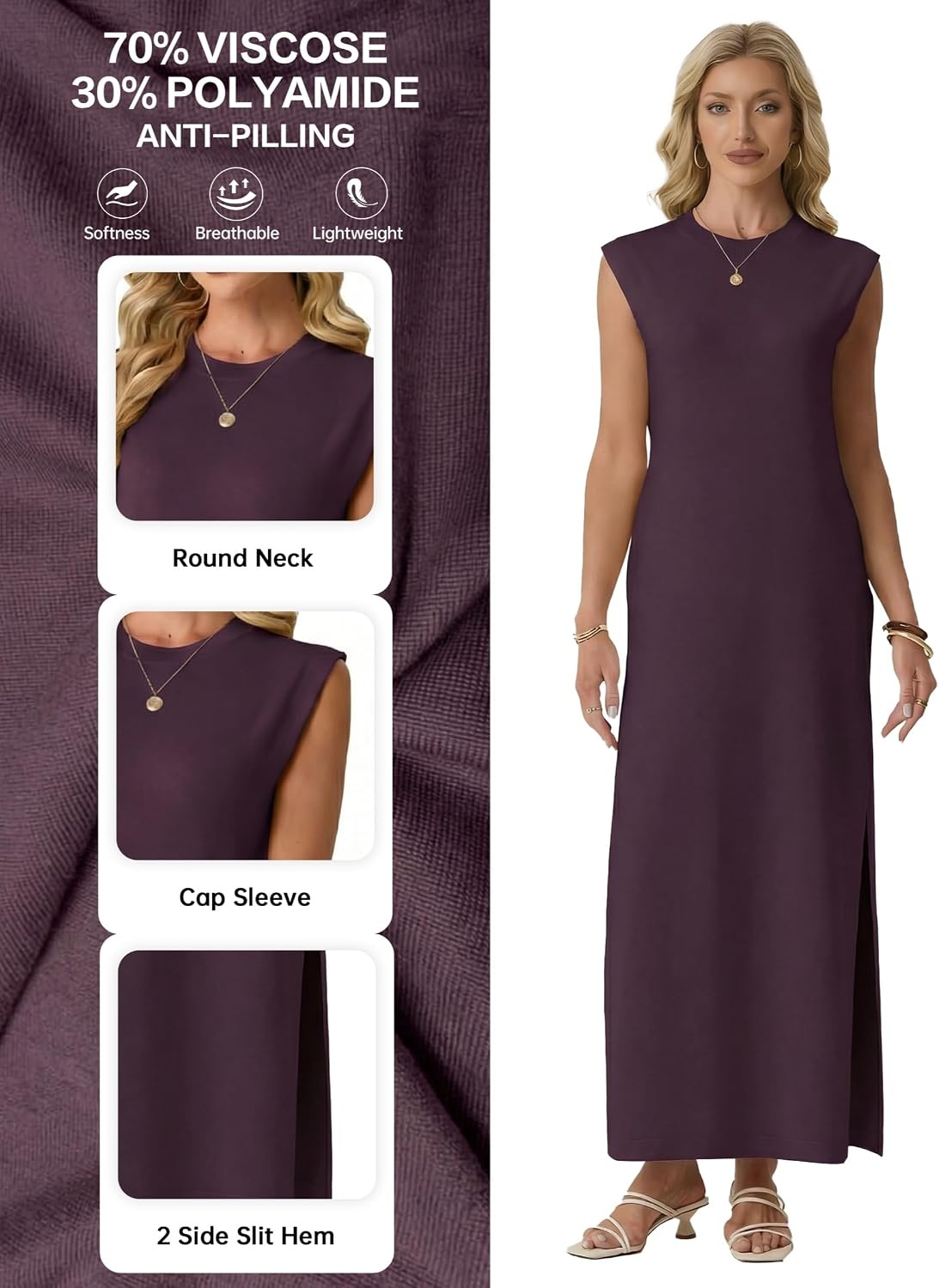 image:imageGRECERELLE 2026 Womens Summer Fall Shift Sweater Maxi Dress with PocketsRosewood