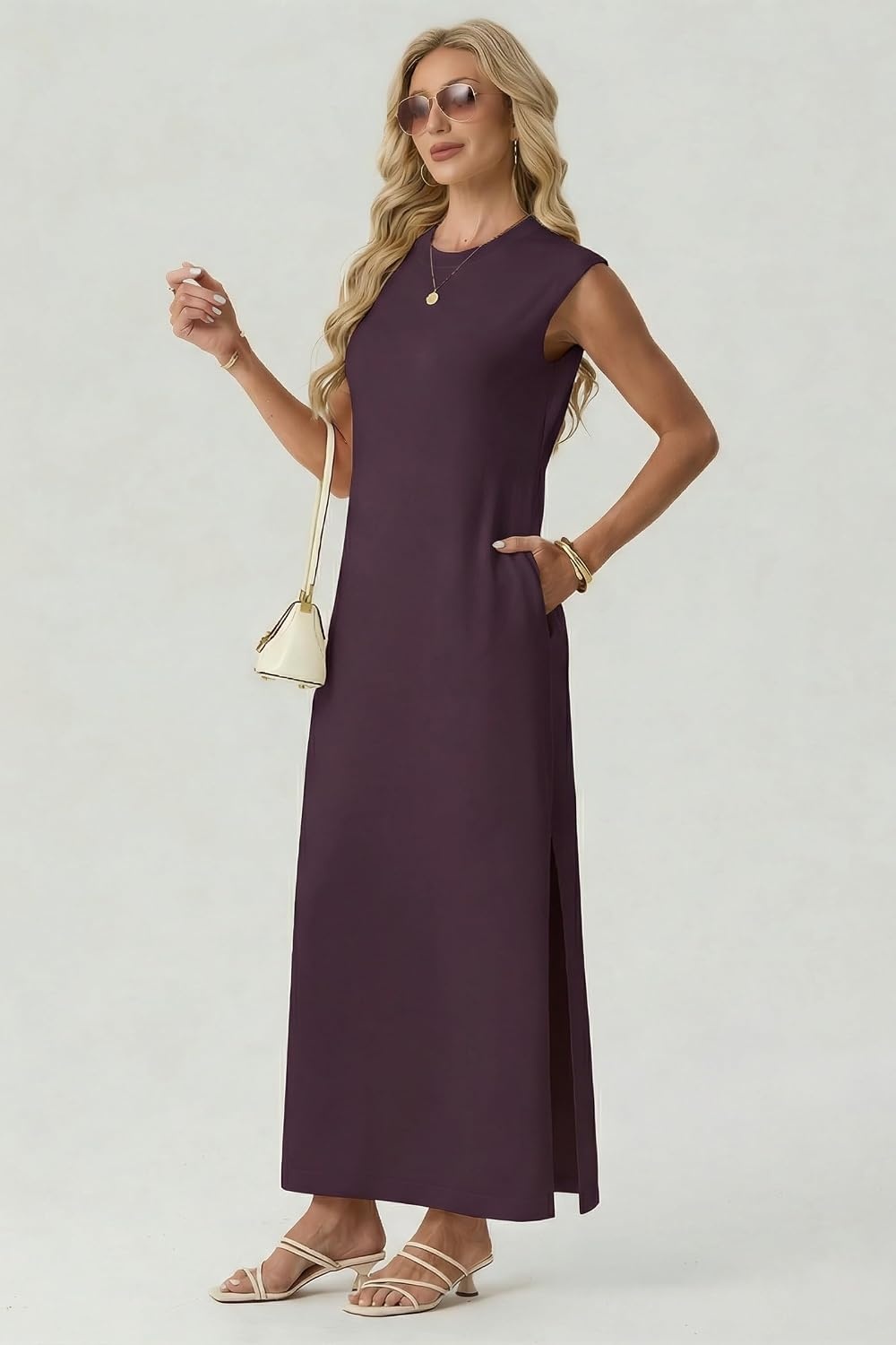 image:imageGRECERELLE 2026 Womens Summer Fall Shift Sweater Maxi Dress with PocketsRosewood