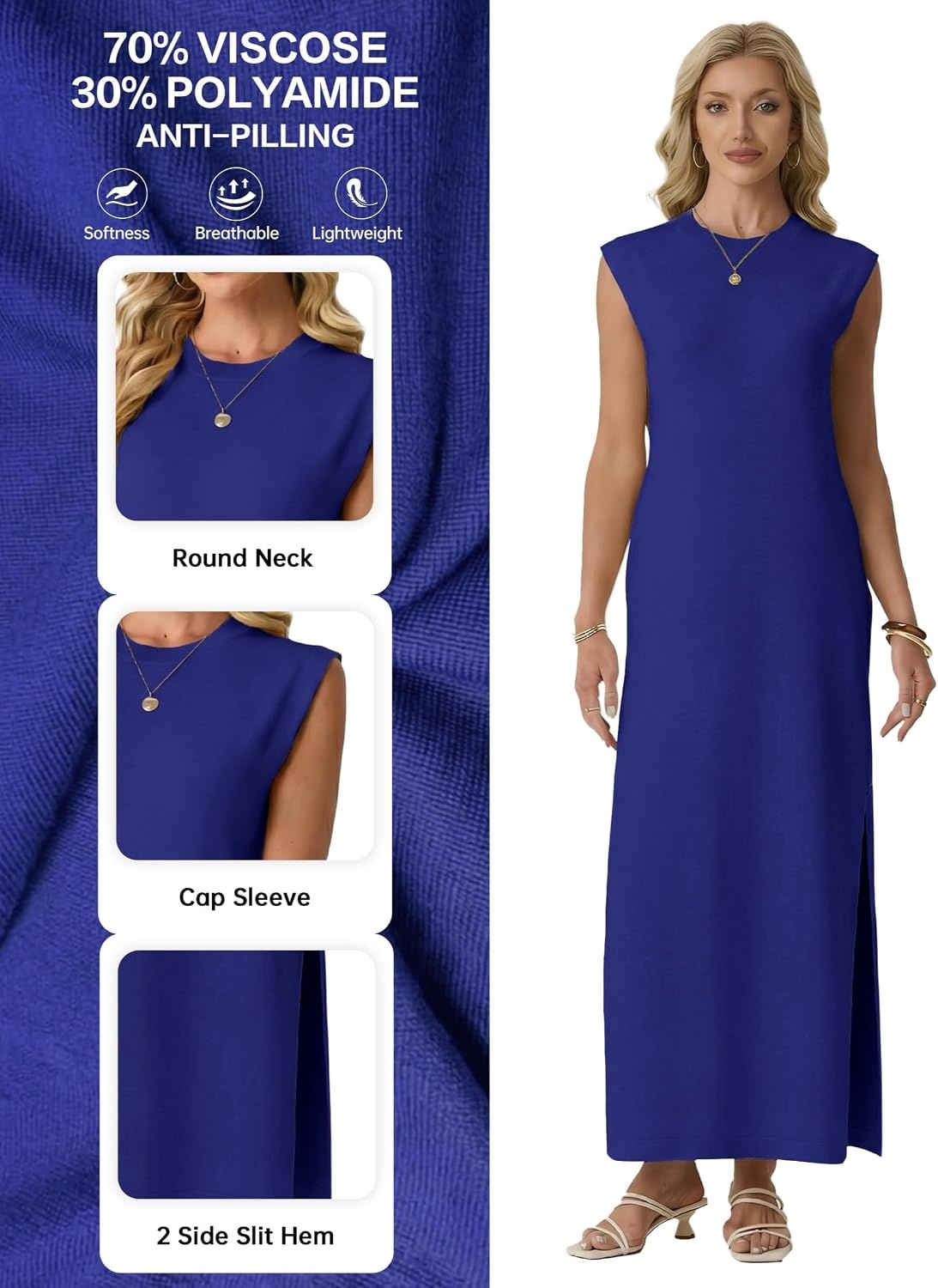 image:imageGRECERELLE 2026 Womens Summer Fall Shift Sweater Maxi Dress with PocketsRoyal Blue