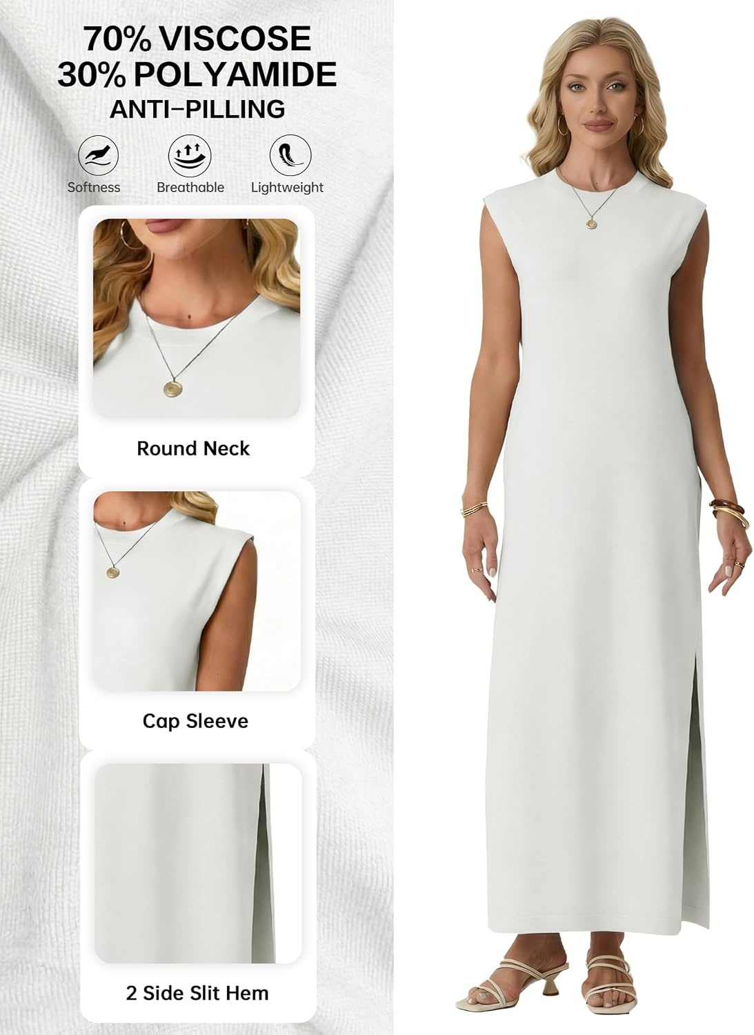 image:imageGRECERELLE 2026 Womens Summer Fall Shift Sweater Maxi Dress with PocketsWhite