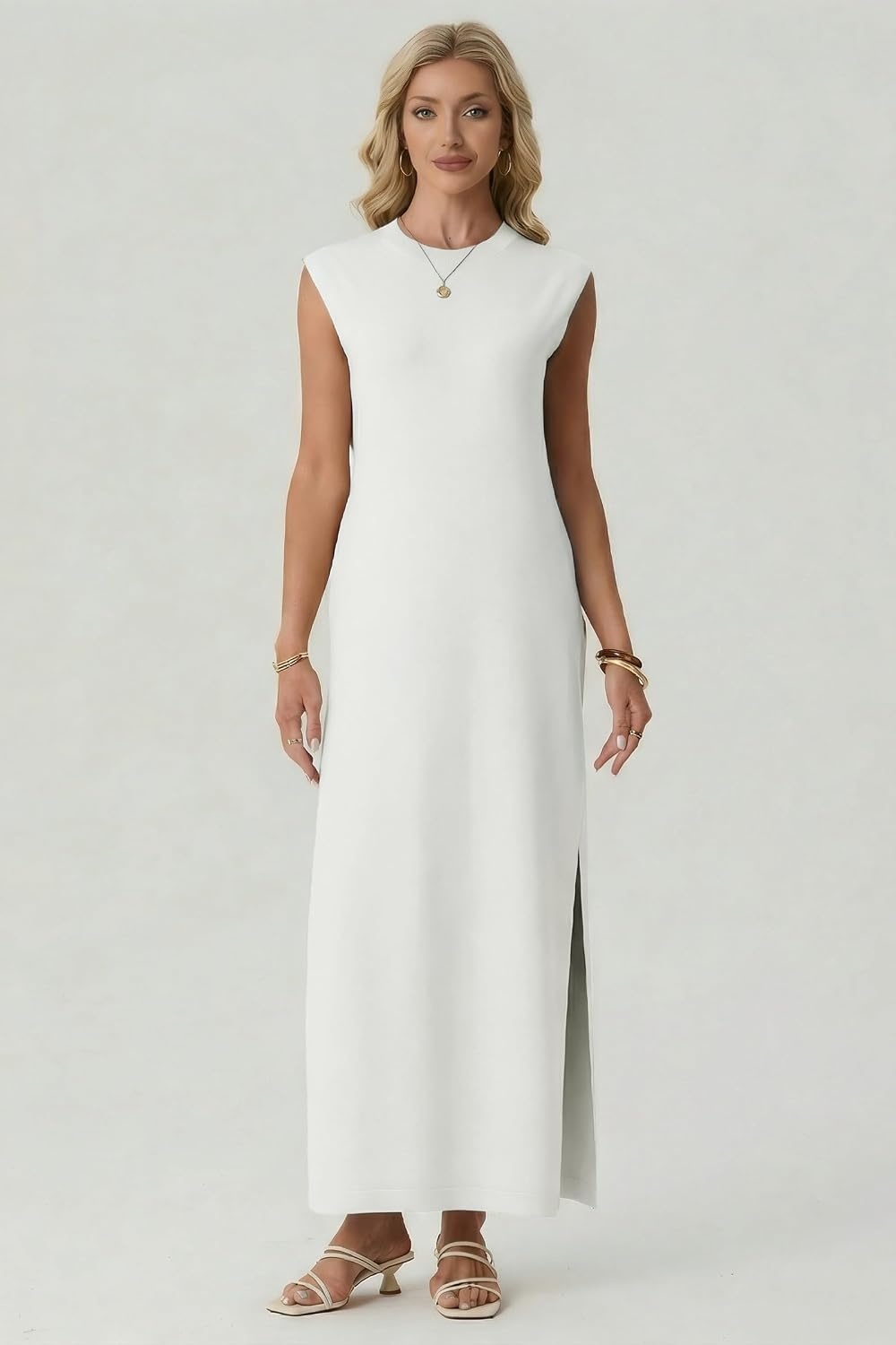 image:imageGRECERELLE 2026 Womens Summer Fall Shift Sweater Maxi Dress with PocketsWhite