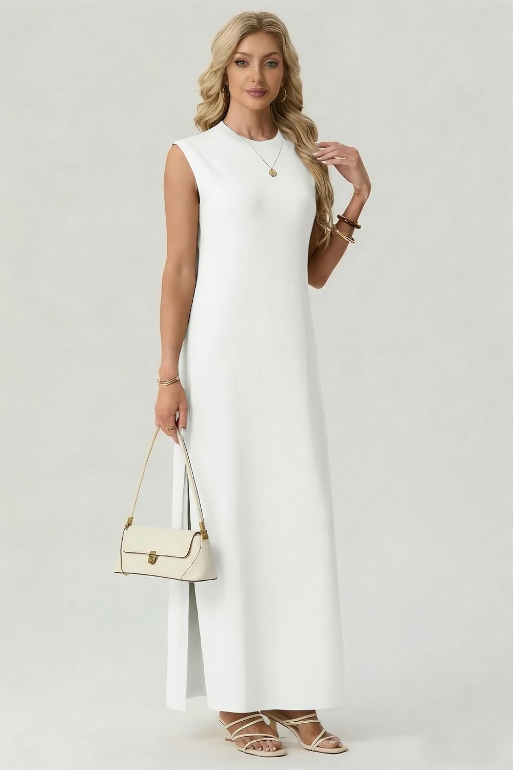 image:imageGRECERELLE 2026 Womens Summer Fall Shift Sweater Maxi Dress with PocketsWhite