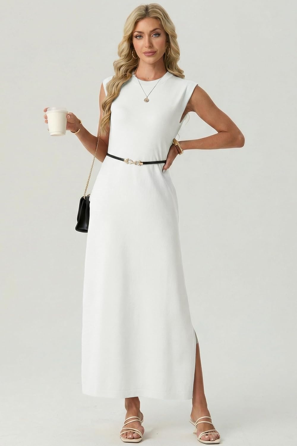 image:imageGRECERELLE 2026 Womens Summer Fall Shift Sweater Maxi Dress with PocketsWhite