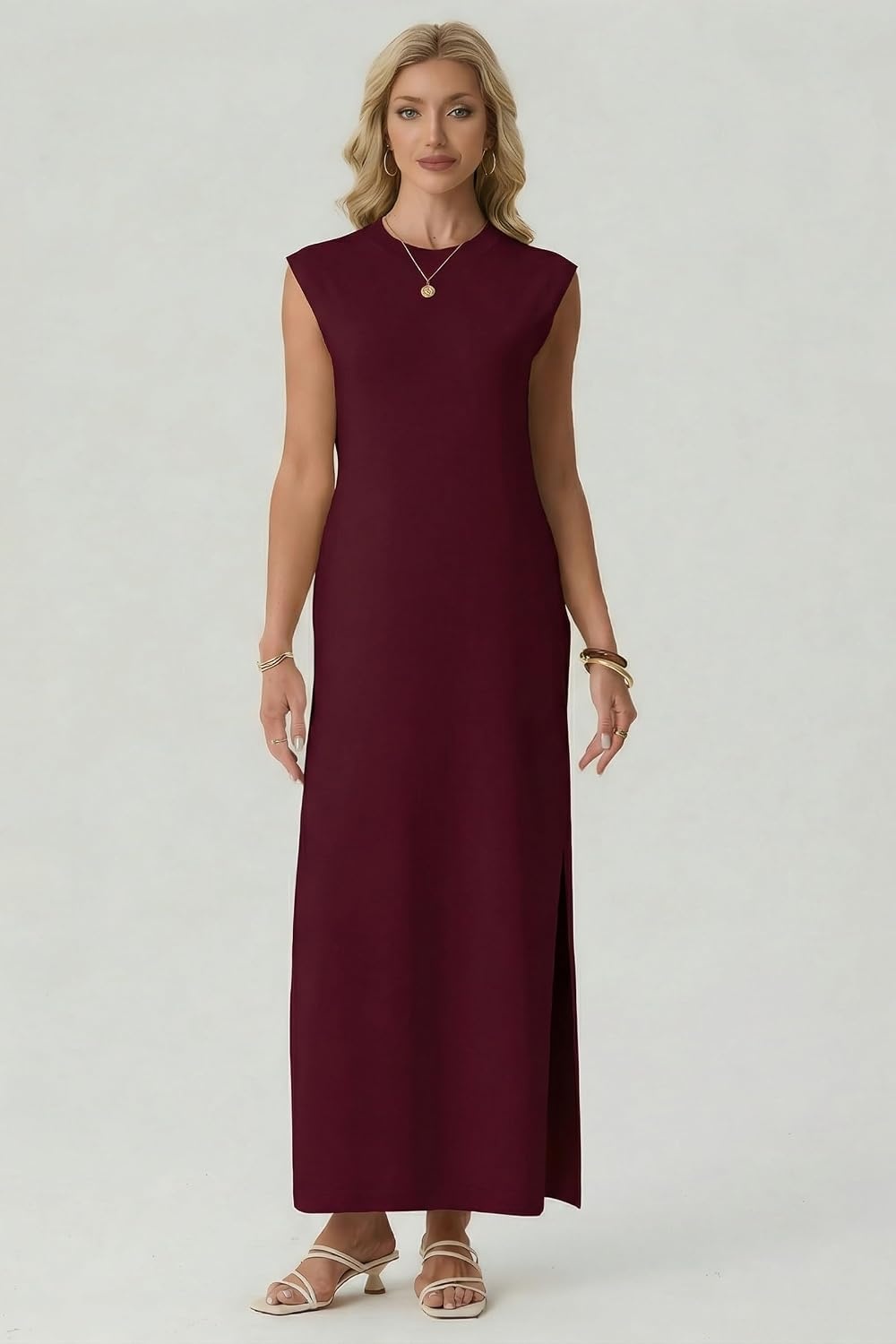 image:imageGRECERELLE 2026 Womens Summer Fall Shift Sweater Maxi Dress with PocketsWine Red