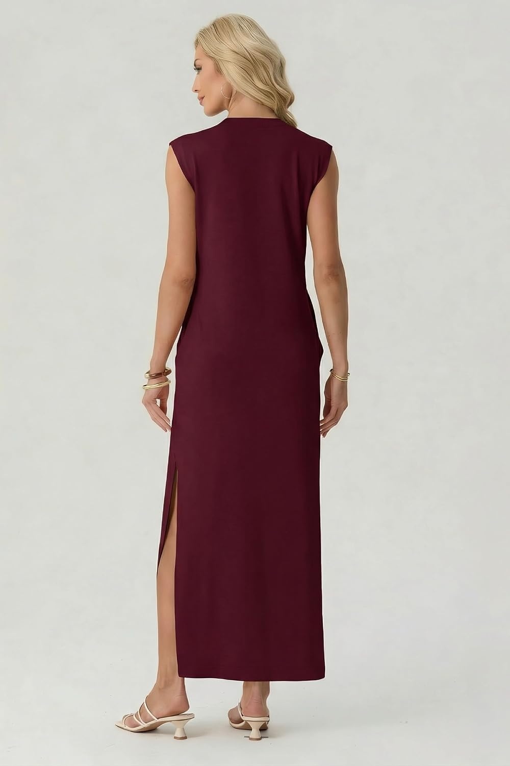 image:imageGRECERELLE 2026 Womens Summer Fall Shift Sweater Maxi Dress with PocketsWine Red