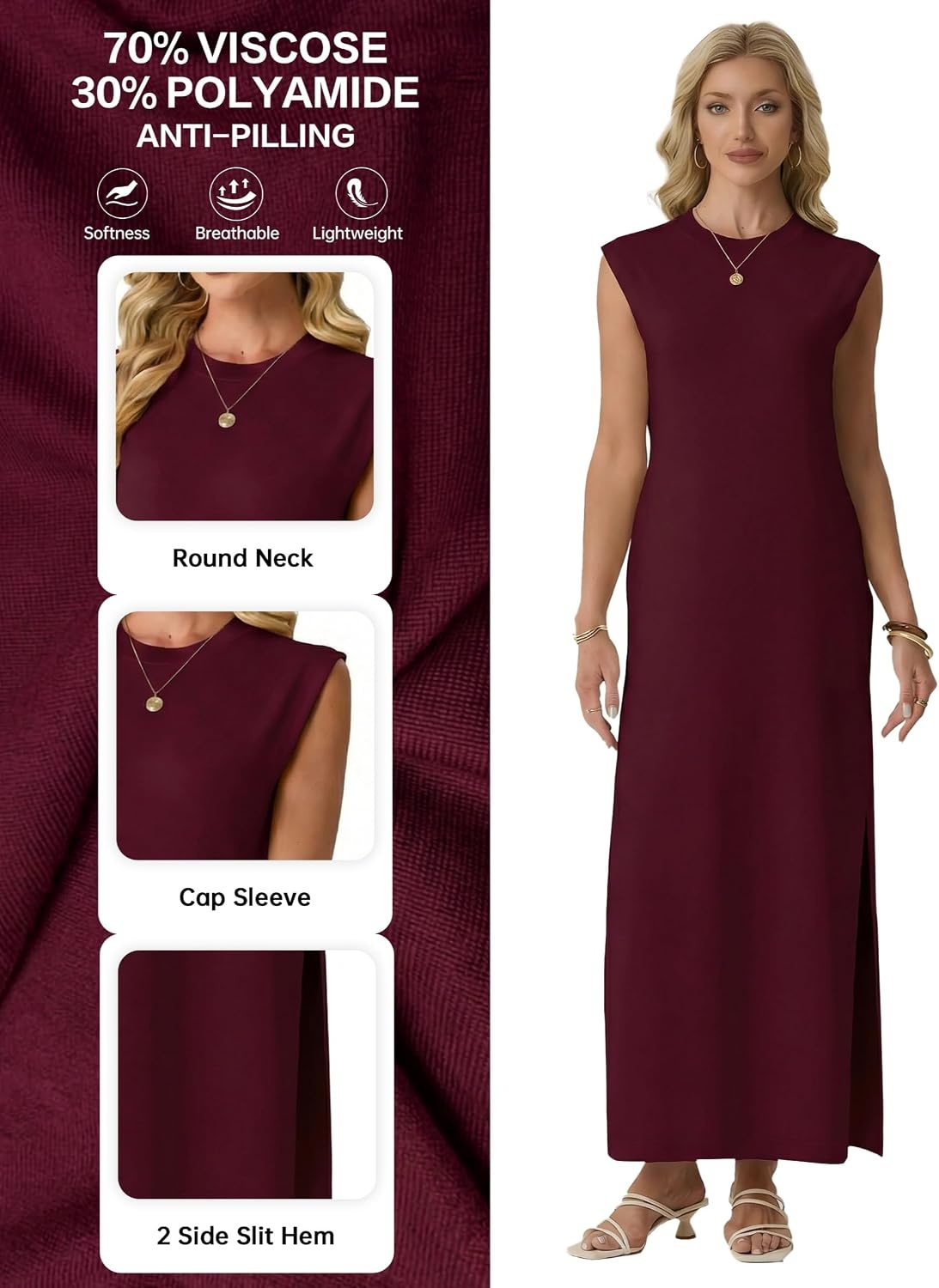 image:imageGRECERELLE 2026 Womens Summer Fall Shift Sweater Maxi Dress with PocketsWine Red