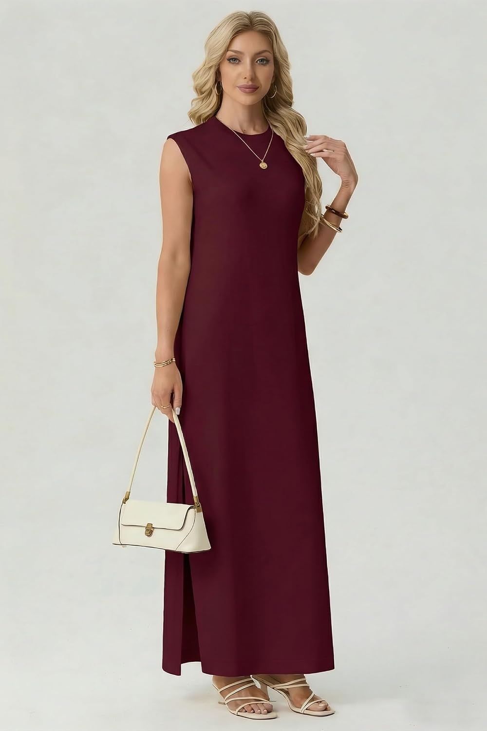 image:imageGRECERELLE 2026 Womens Summer Fall Shift Sweater Maxi Dress with PocketsWine Red