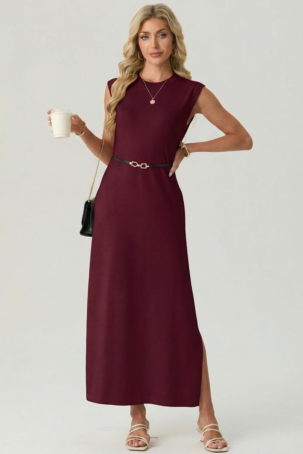 image:imageGRECERELLE 2026 Womens Summer Fall Shift Sweater Maxi Dress with PocketsWine Red