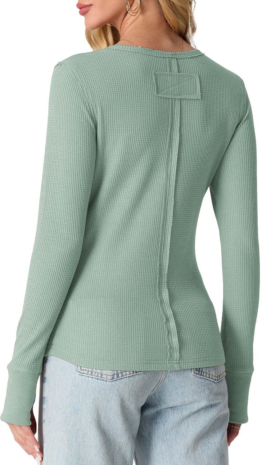 image:imageGRECERELLE Long Sleeve Shirts for Women Waffle Knit Tops for Women Y2K TopsDark Lake Blue