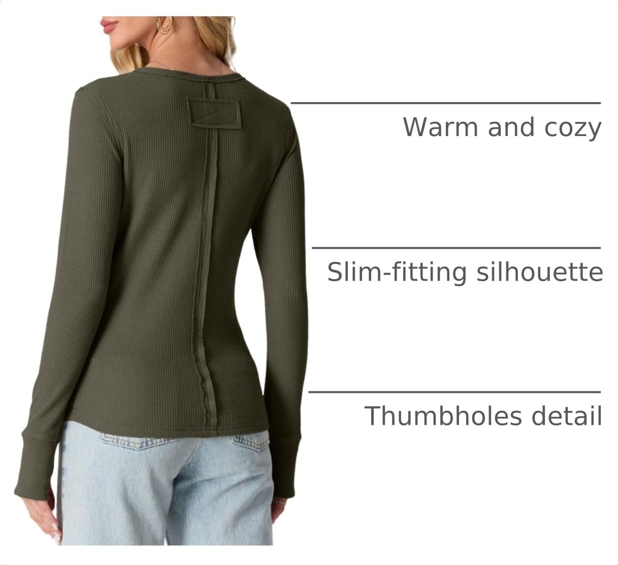 image:imageGRECERELLE Long Sleeve Shirts for Women Waffle Knit Tops for Women Y2K TopsGreen