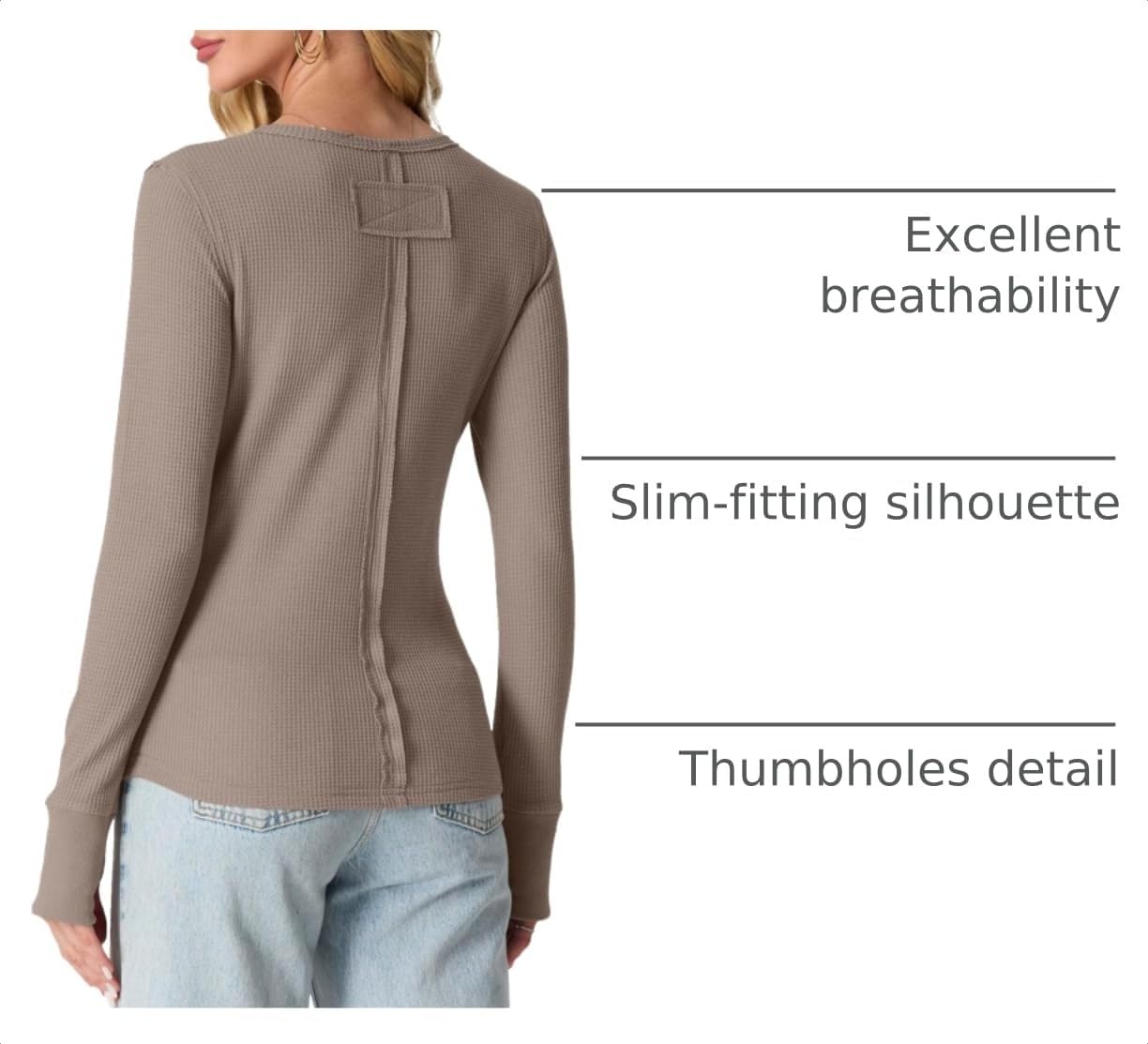 image:imageGRECERELLE Long Sleeve Shirts for Women Waffle Knit Tops for Women Y2K TopsKhaki