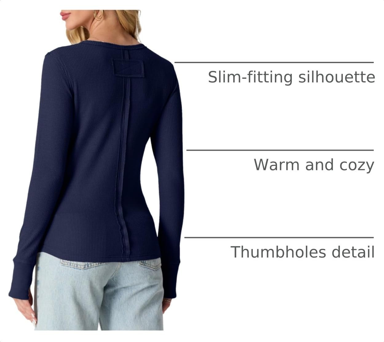 image:imageGRECERELLE Long Sleeve Shirts for Women Waffle Knit Tops for Women Y2K TopsNavy Blue