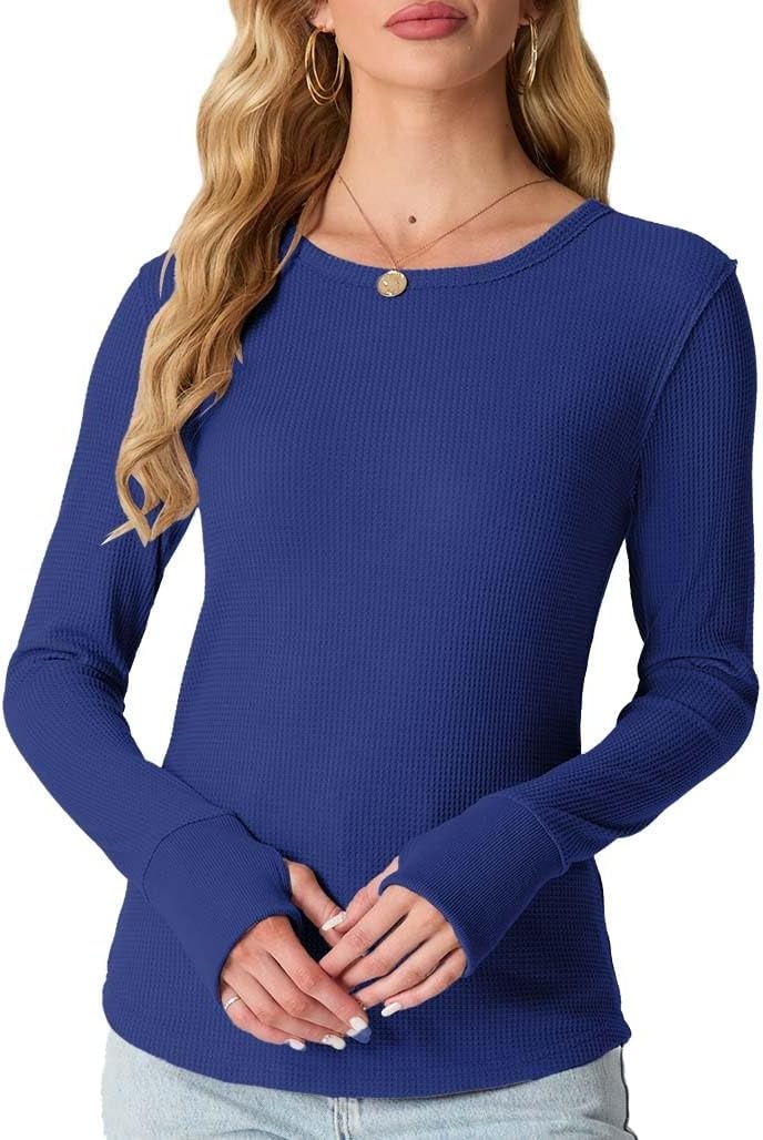 image:imageGRECERELLE Long Sleeve Shirts for Women Waffle Knit Tops for Women Y2K TopsRoyal Blue