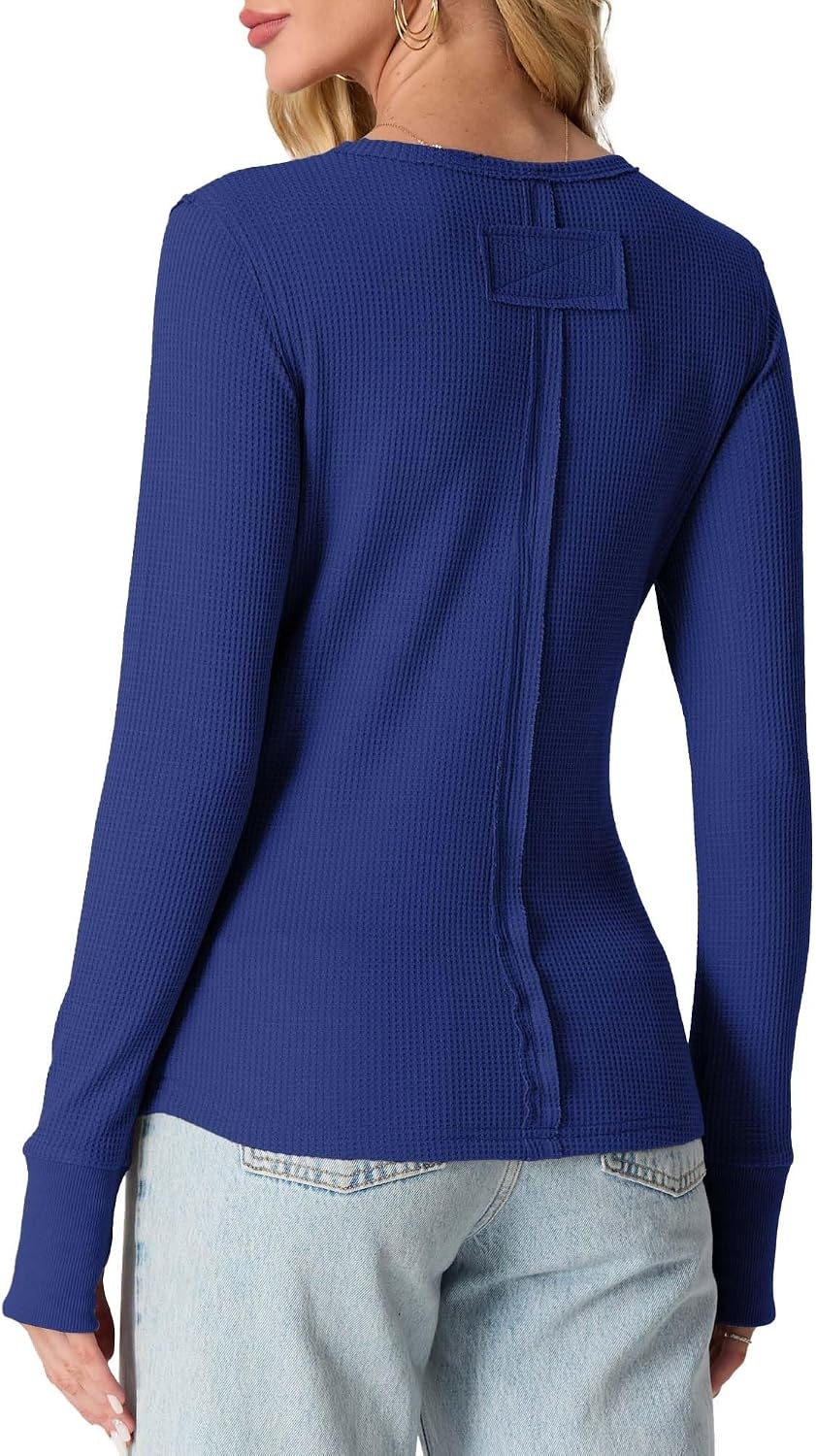 image:imageGRECERELLE Long Sleeve Shirts for Women Waffle Knit Tops for Women Y2K TopsRoyal Blue