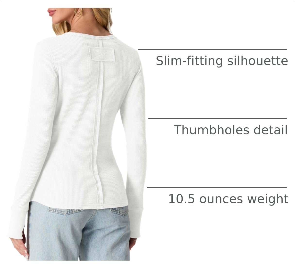 image:imageGRECERELLE Long Sleeve Shirts for Women Waffle Knit Tops for Women Y2K TopsWhite
