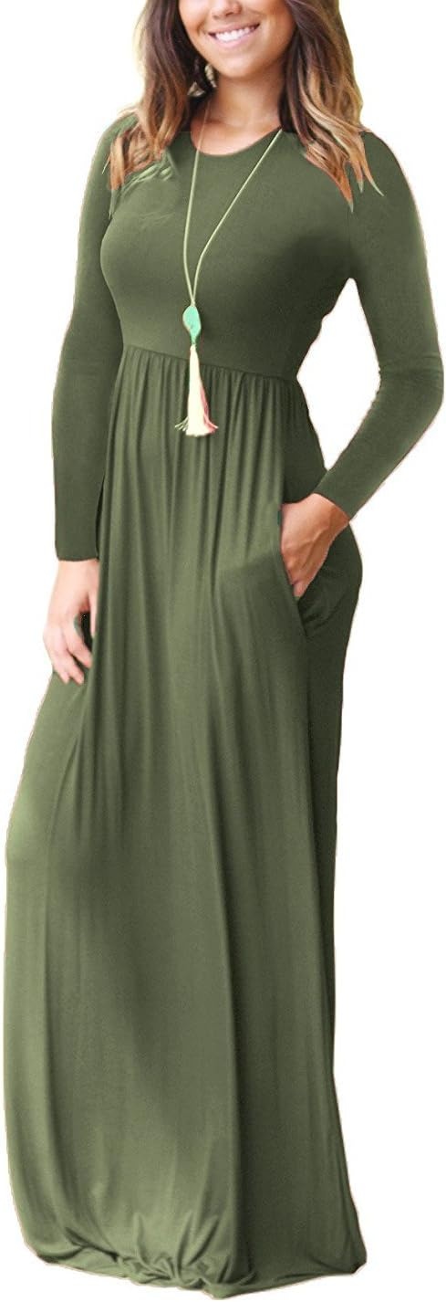 image:imageGRECERELLE Maxi Long Dress for Women Empire Waist Fall Casual DressesArmy Green