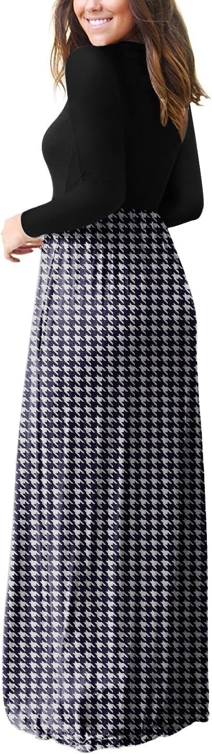 image:imageGRECERELLE Maxi Long Dress for Women Empire Waist Fall Casual DressesBlack Wh Houndstooth
