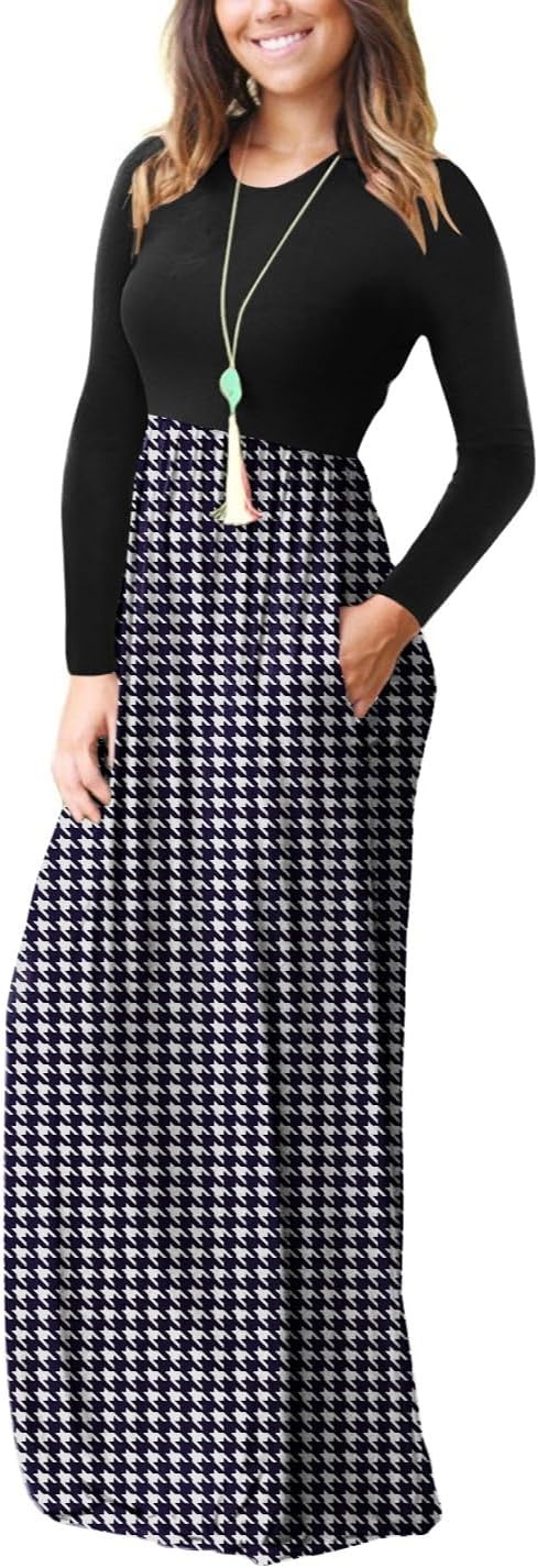 image:imageGRECERELLE Maxi Long Dress for Women Empire Waist Fall Casual DressesBlack Wh Houndstooth