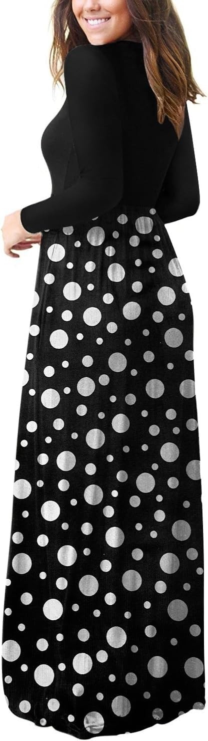 image:imageGRECERELLE Maxi Long Dress for Women Empire Waist Fall Casual DressesBlack White Dot
