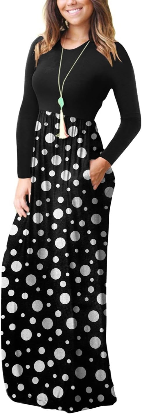 image:imageGRECERELLE Maxi Long Dress for Women Empire Waist Fall Casual DressesBlack White Dot