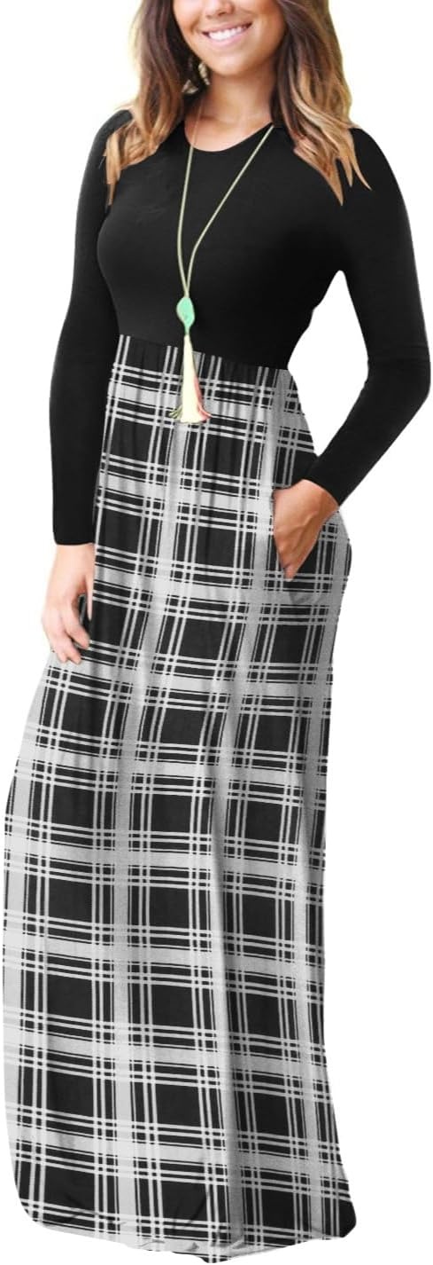 image:imageGRECERELLE Maxi Long Dress for Women Empire Waist Fall Casual DressesBlack White Plaid