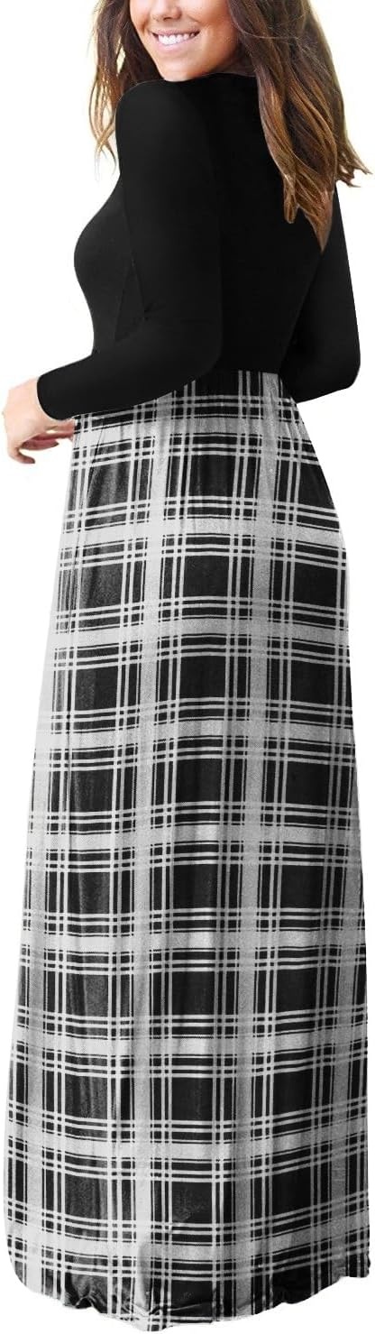 image:imageGRECERELLE Maxi Long Dress for Women Empire Waist Fall Casual DressesBlack White Plaid