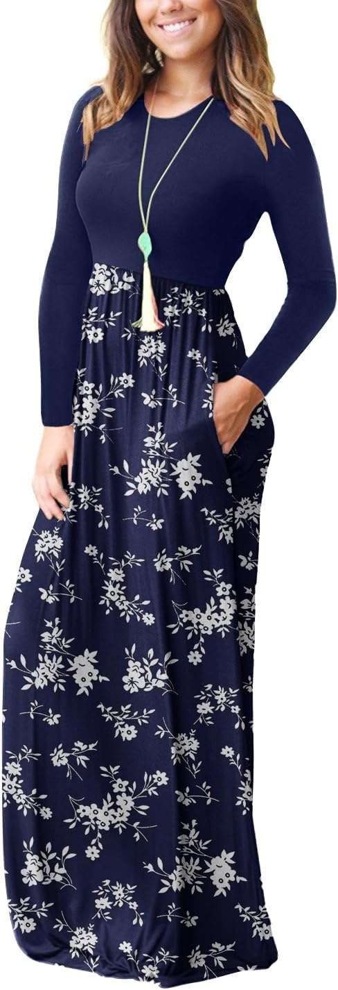image:imageGRECERELLE Maxi Long Dress for Women Empire Waist Fall Casual DressesBlue Small Flower