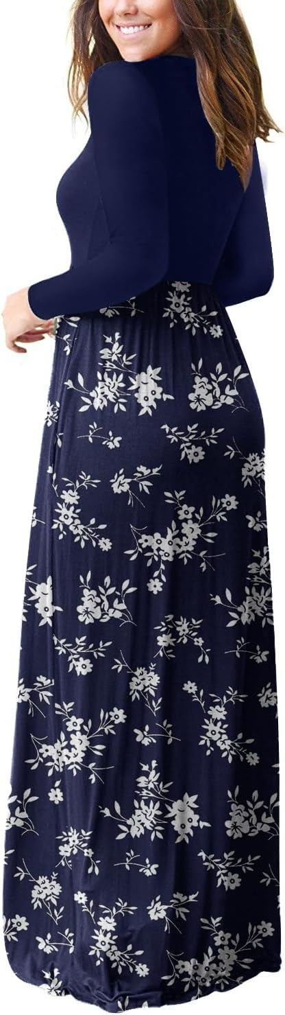 image:imageGRECERELLE Maxi Long Dress for Women Empire Waist Fall Casual DressesBlue Small Flower