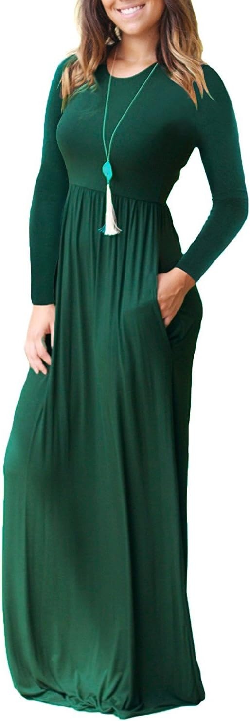 image:imageGRECERELLE Maxi Long Dress for Women Empire Waist Fall Casual DressesDark Green
