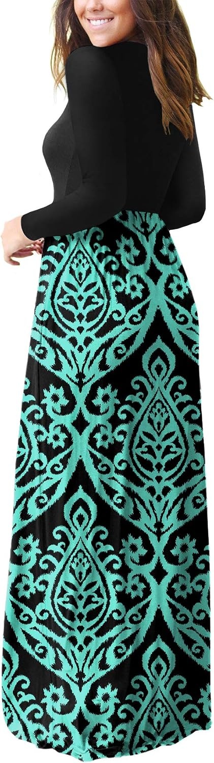 image:imageGRECERELLE Maxi Long Dress for Women Empire Waist Fall Casual DressesFlowers Blue Green