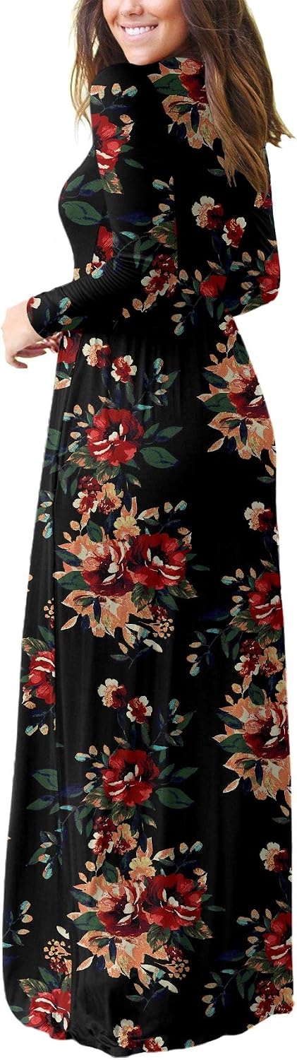 image:imageGRECERELLE Maxi Long Dress for Women Empire Waist Fall Casual DressesFlowers Brown Black