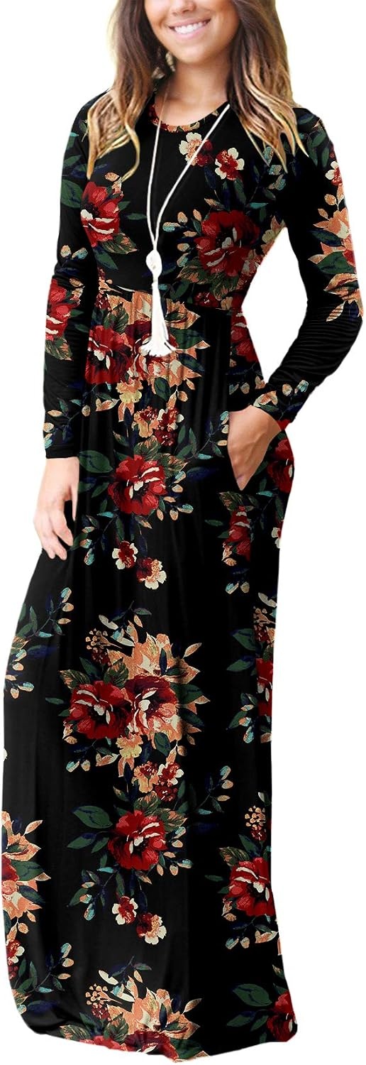 image:imageGRECERELLE Maxi Long Dress for Women Empire Waist Fall Casual DressesFlowers Brown Black