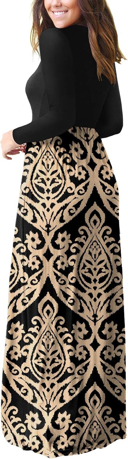 image:imageGRECERELLE Maxi Long Dress for Women Empire Waist Fall Casual DressesFlowers Khaki