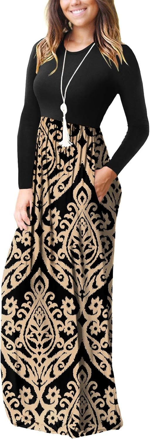 image:imageGRECERELLE Maxi Long Dress for Women Empire Waist Fall Casual DressesFlowers Khaki