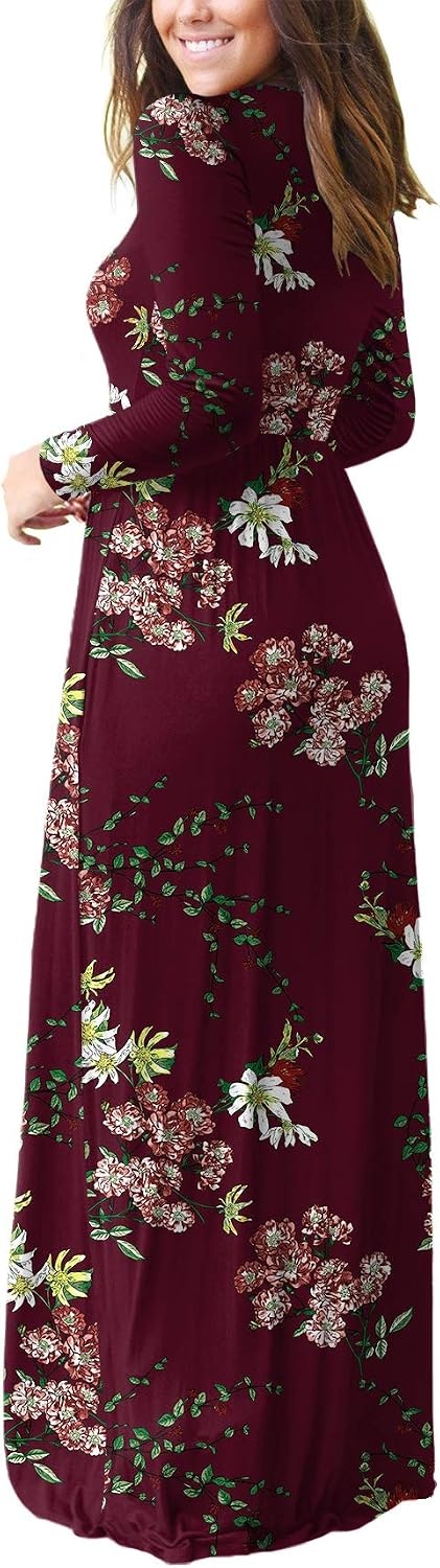 image:imageGRECERELLE Maxi Long Dress for Women Empire Waist Fall Casual DressesFlowers Wine Red