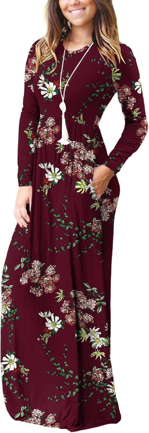 image:imageGRECERELLE Maxi Long Dress for Women Empire Waist Fall Casual DressesFlowers Wine Red