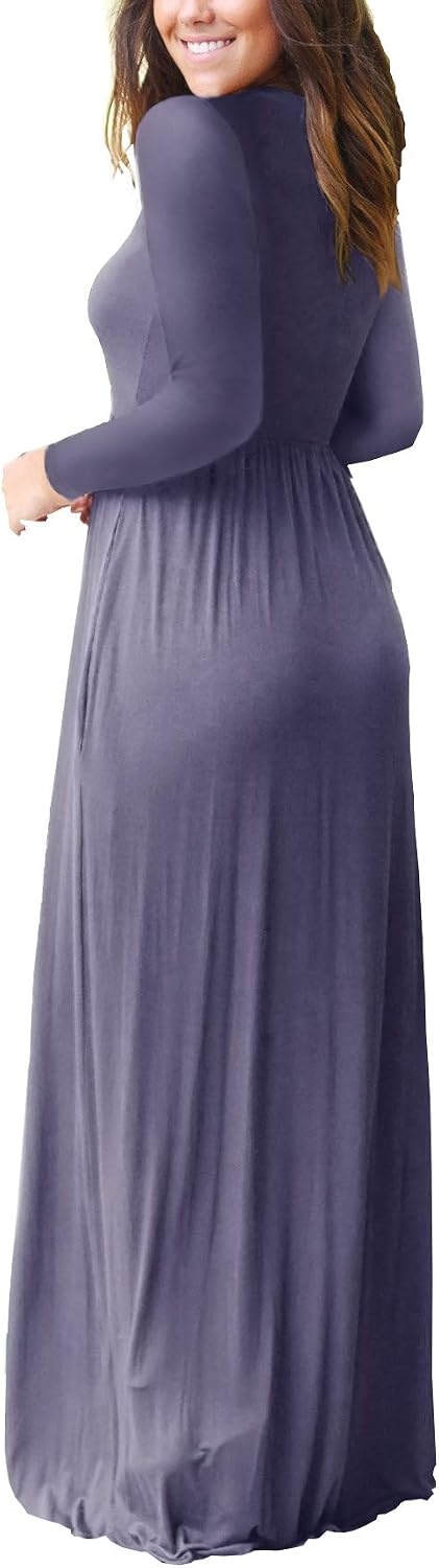 image:imageGRECERELLE Maxi Long Dress for Women Empire Waist Fall Casual DressesGray