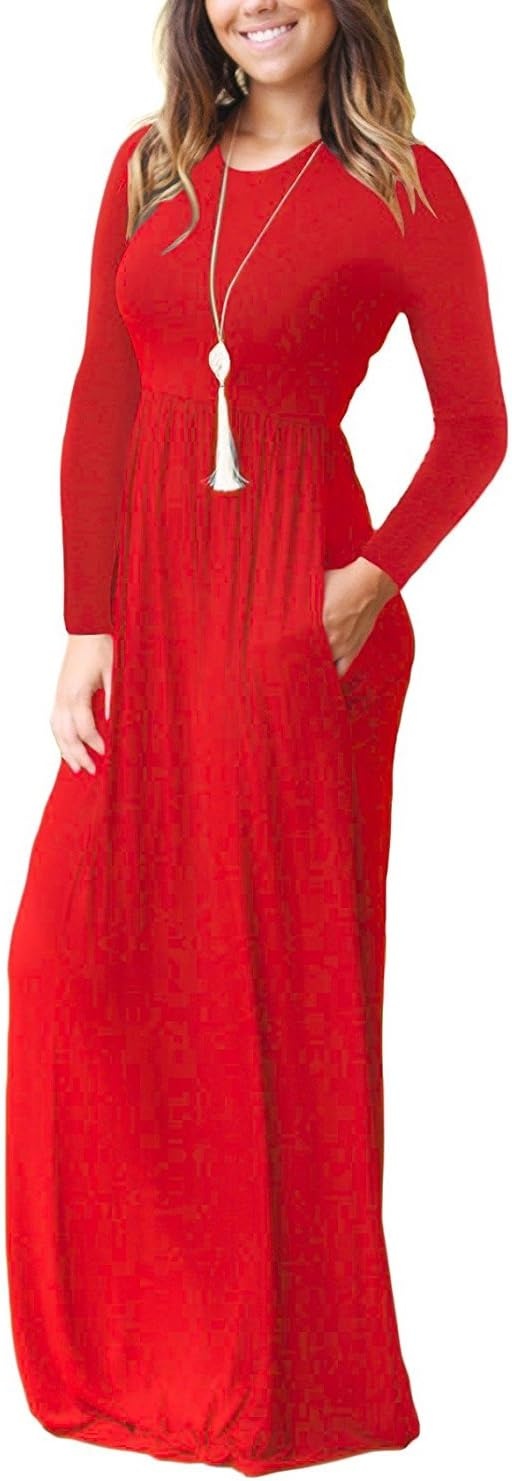 image:imageGRECERELLE Maxi Long Dress for Women Empire Waist Fall Casual DressesRed