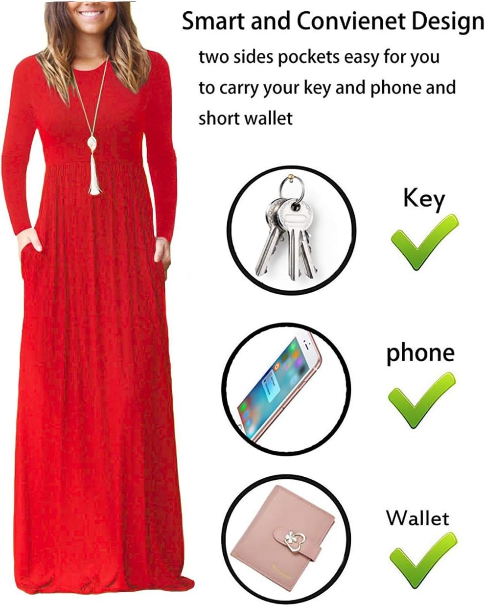 image:imageGRECERELLE Maxi Long Dress for Women Empire Waist Fall Casual DressesRed