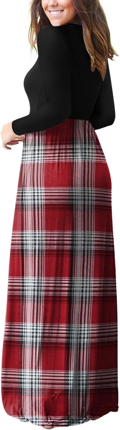 image:imageGRECERELLE Maxi Long Dress for Women Empire Waist Fall Casual DressesRed White Plaid