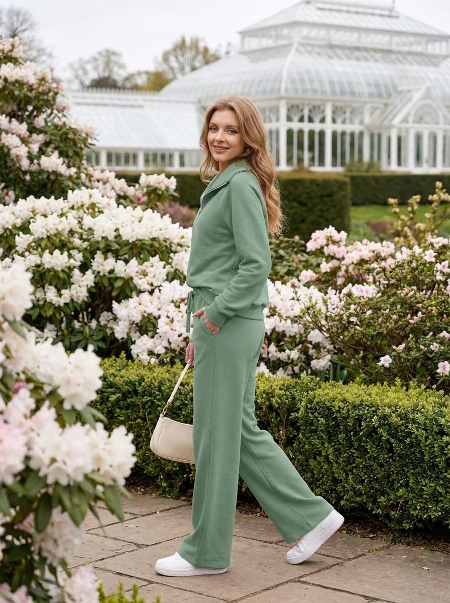 image:imageGRECERELLE Womens Lounge Sets 2 Piece Sweatsuit Outfits Matching TracksuitLight Green