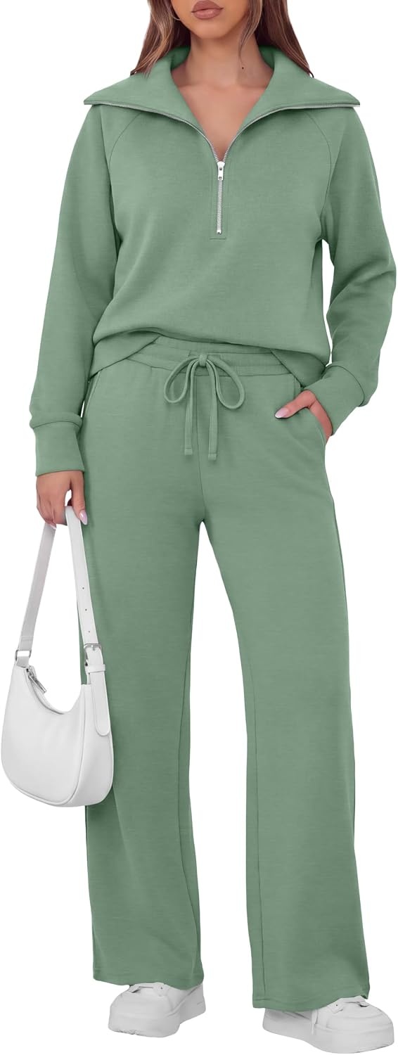 image:imageGRECERELLE Womens Lounge Sets 2 Piece Sweatsuit Outfits Matching TracksuitLight Green