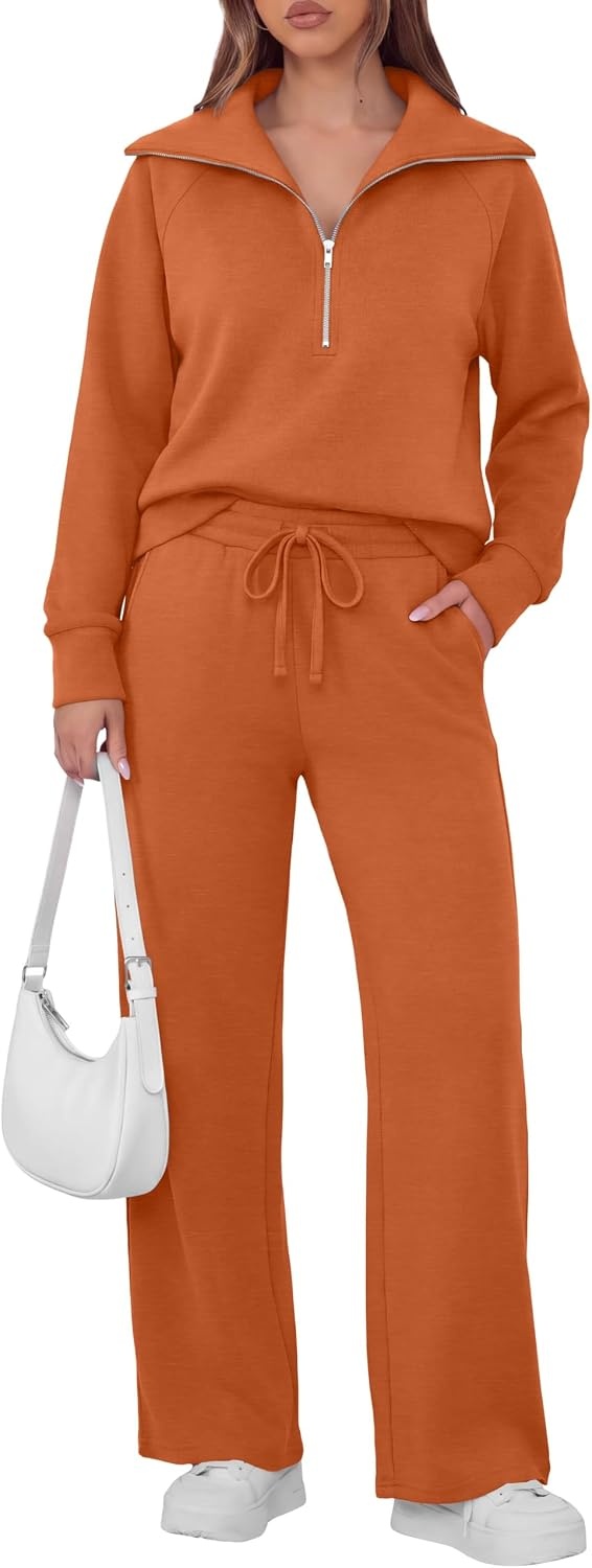 image:imageGRECERELLE Womens Lounge Sets 2 Piece Sweatsuit Outfits Matching TracksuitOrange